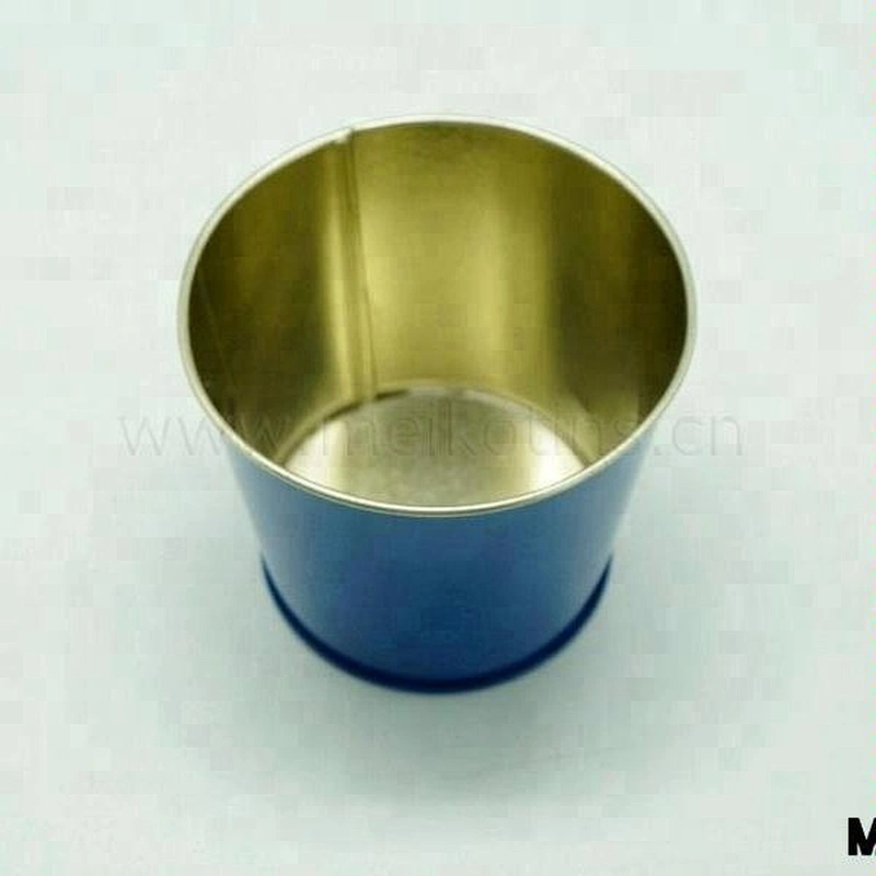 painted mini candle flower seeds metal tin bucket ( blue )
