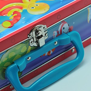 full color metal tin treasure box storage container with lock and handle