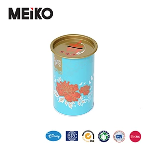 Hot selling customize coin collection  round Coin Box Bank saving bank silver metal round tin coin box with save hole