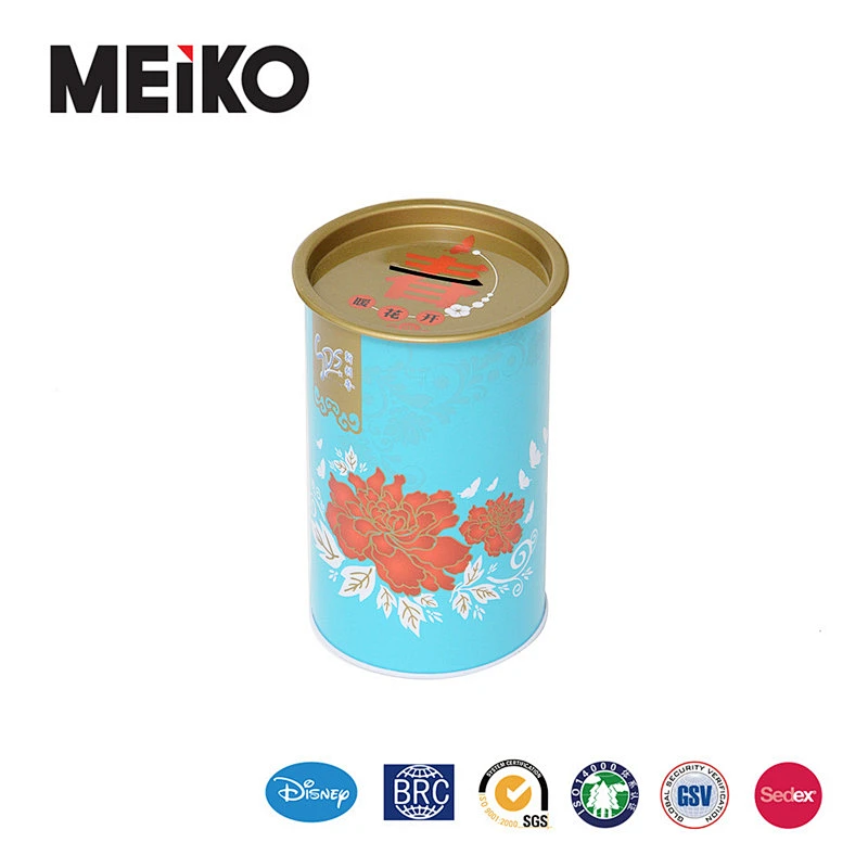 Hot selling customize coin collection  round Coin Box Bank saving bank silver metal round tin coin box with save hole