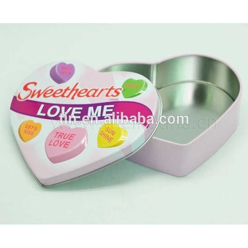 Custom New Year's confectionery sweet packaging tin box in the shape of heart