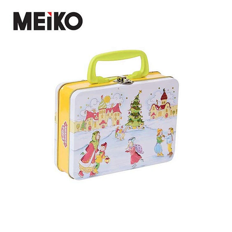 Food Grade Cartoon Tin Lunch Box Handle Metal Tin Box With Lock And Key