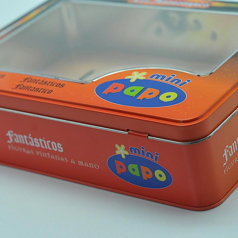 210mm lunch metal rectangular handle tin box with window