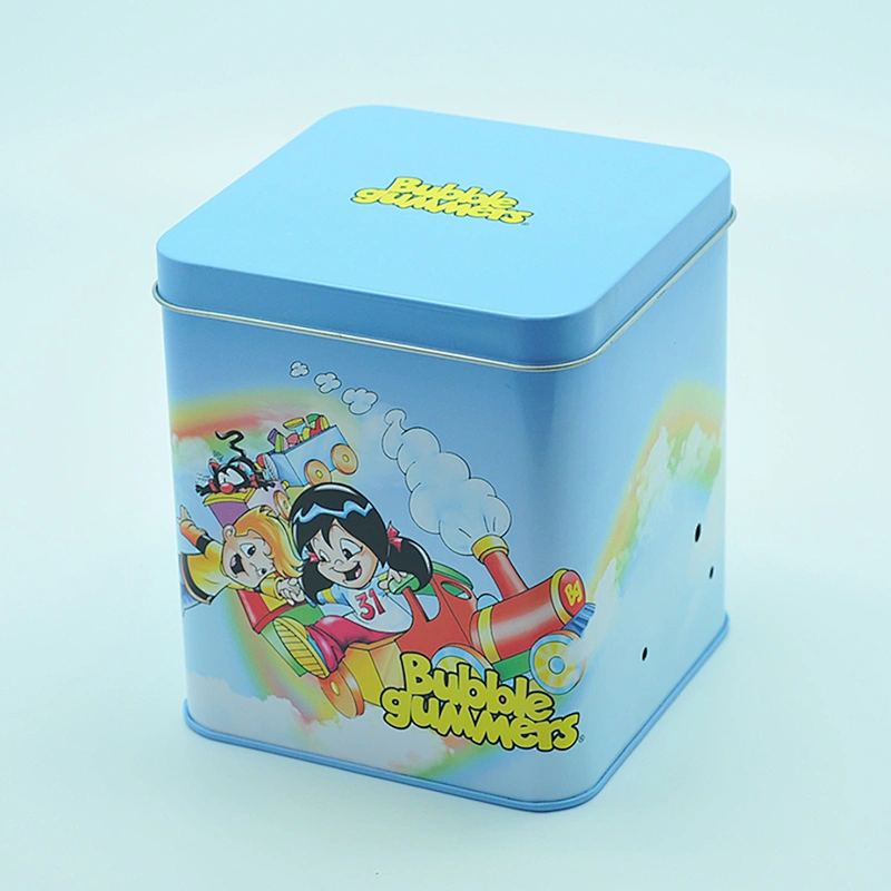 Factory supply square custom tin box for bubble gummer toy package