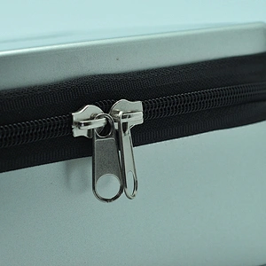 Design embossed silver rectangle tin metal box with zipper