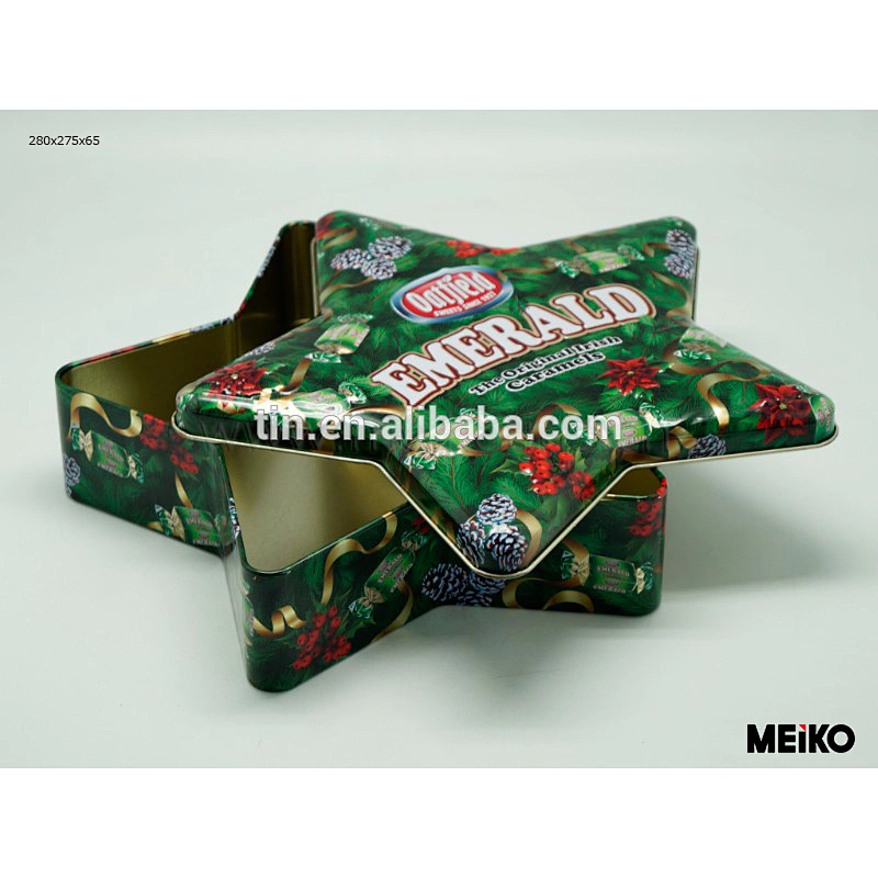 star shape christmas gift tin holders box with embossed lid