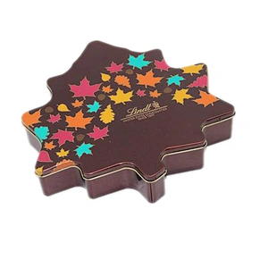 Shaped maple leaf food grade custom tin can for chocolate