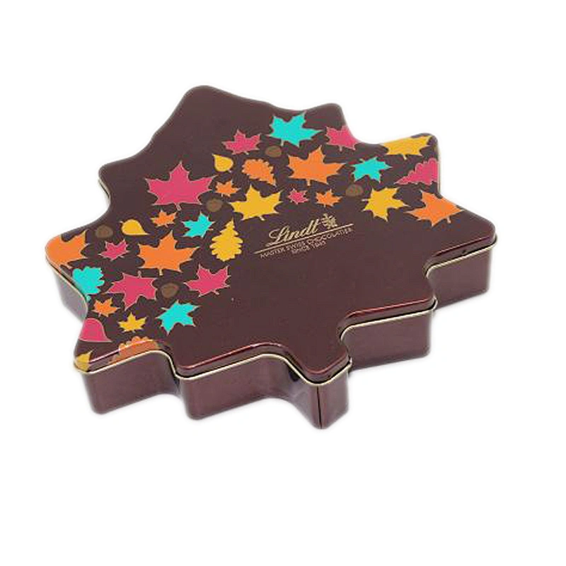 Shaped maple leaf food grade custom tin can for chocolate