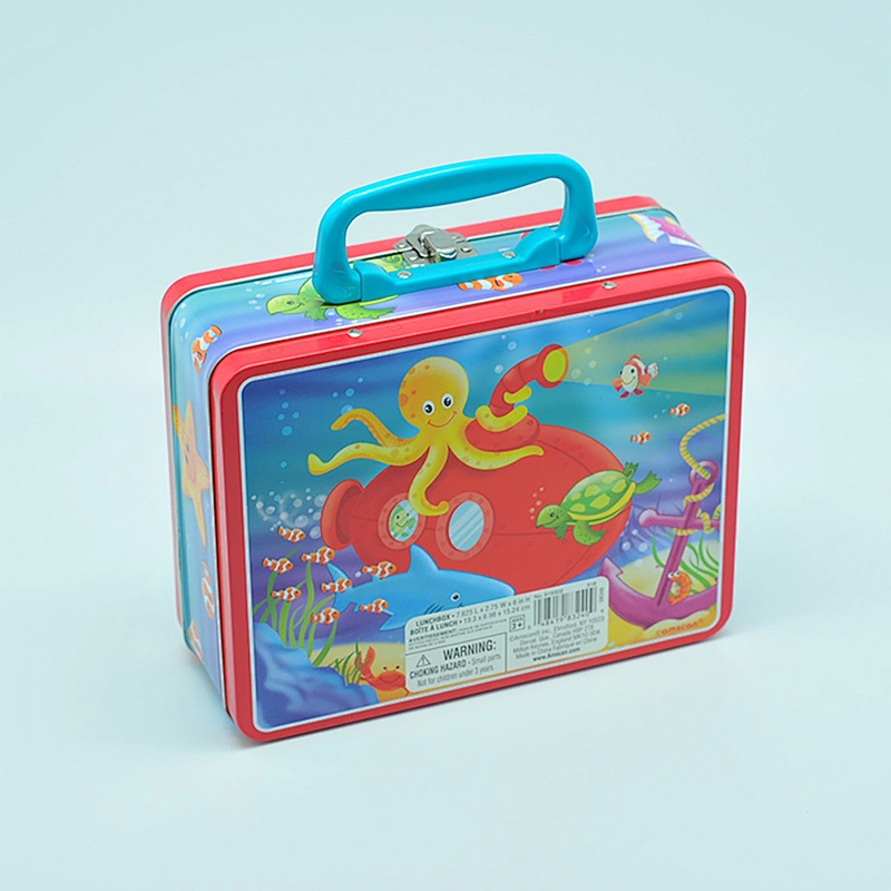 full color metal tin treasure box storage container with lock and handle
