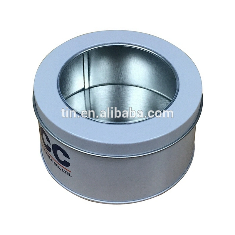 Promotional watch USB packaging round tin boxes with window lid