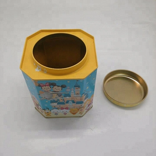 octagonal food storage metal tin box for tea bags and sugar