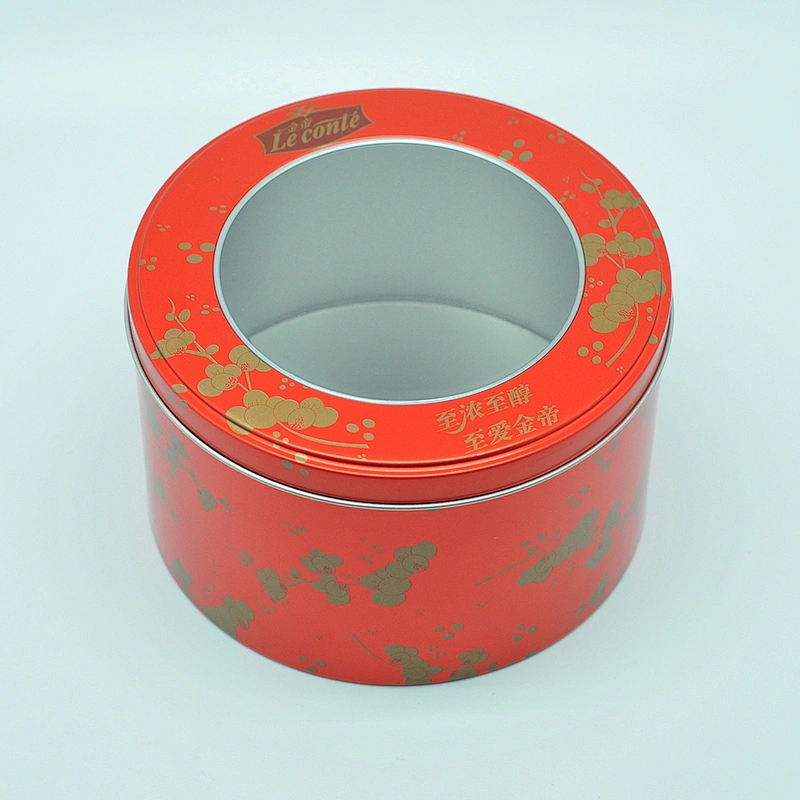 Mixed color printing round tin can with clear window lid