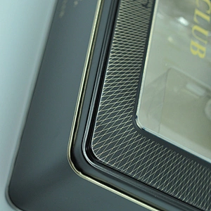 Customized rectangular clear window tin box for perfume display