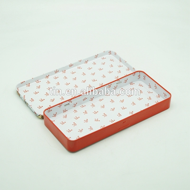 Kids Safe Custom Printed Metal Tin Pencil boxes with Hinge lid