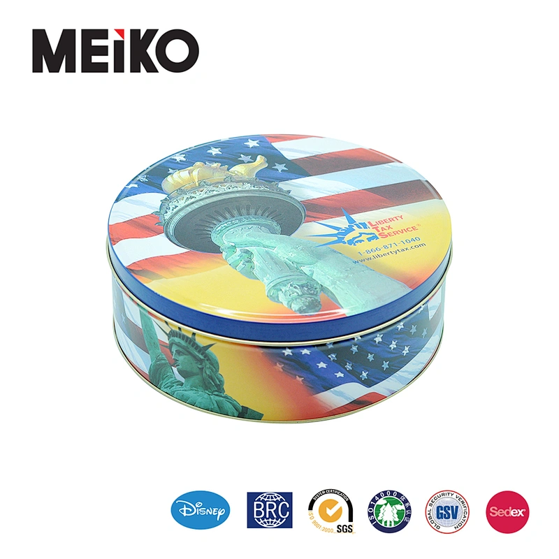 custom printed large round metal cookie biscuit tin box