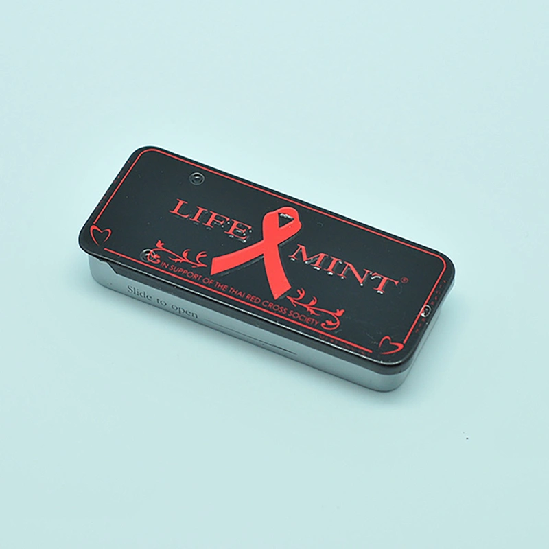 Small mint packing black sliding tin case with inner lid