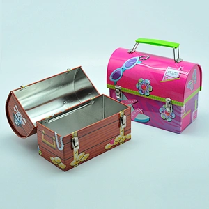 Wholesale rounding top mini handle custom tin lunch box for kids