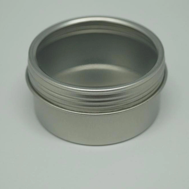 Empty mini round metal tin box screw top lid with PVC window