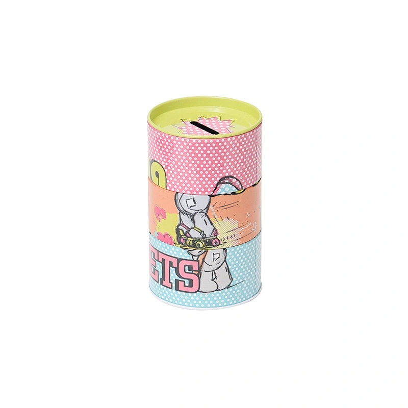 Hot selling customize coin collection  round Coin Box Bank saving bank silver metal round tin coin box with save hole
