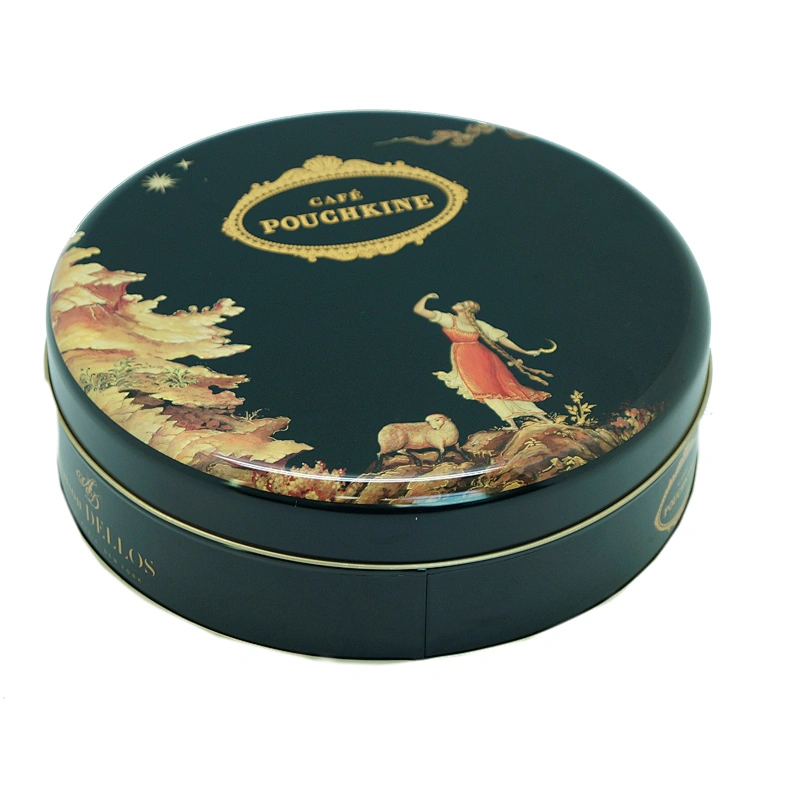 4 sizes round cookie metal black tin box for candy and biscuit