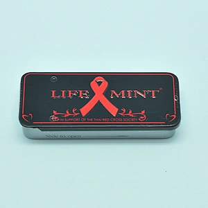 Small mint packing black sliding tin case with inner lid