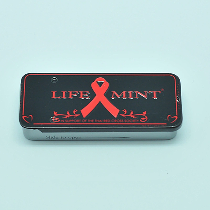 Small mint packing black sliding tin case with inner lid
