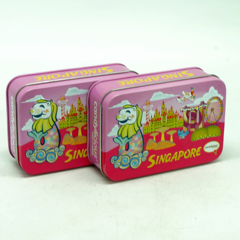 Small embossed tin can for sweet with cartoon design