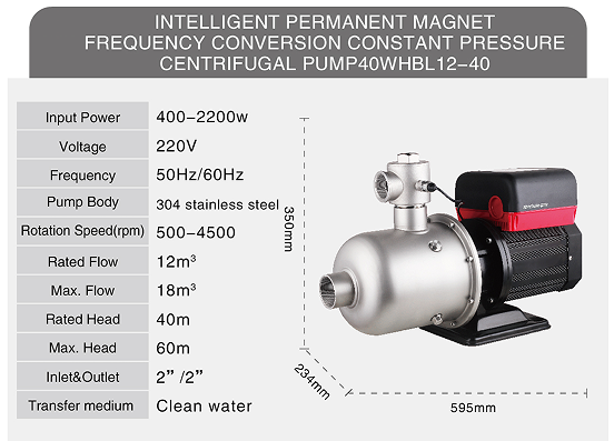Horizontal multistage centrifugal pump permanent magnet variable frequency constant pressure