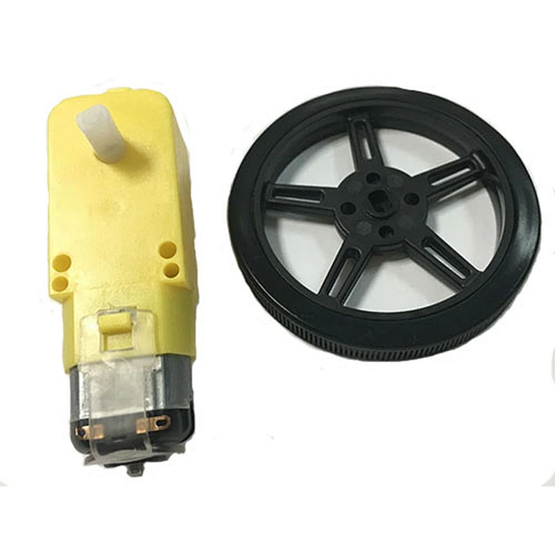 DC Motor Gear Box With Motor Wire and Plastic Tire Wheel For DIY