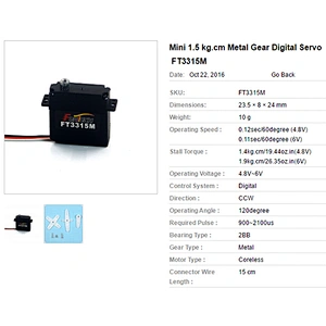 FT3315M Mini size Metal Gear 10g Servo Digital RC Micro Servo