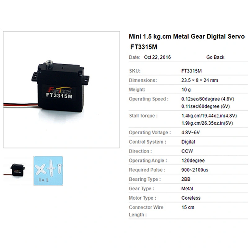 FT3315M Mini size Metal Gear 10g Servo Digital RC Micro Servo