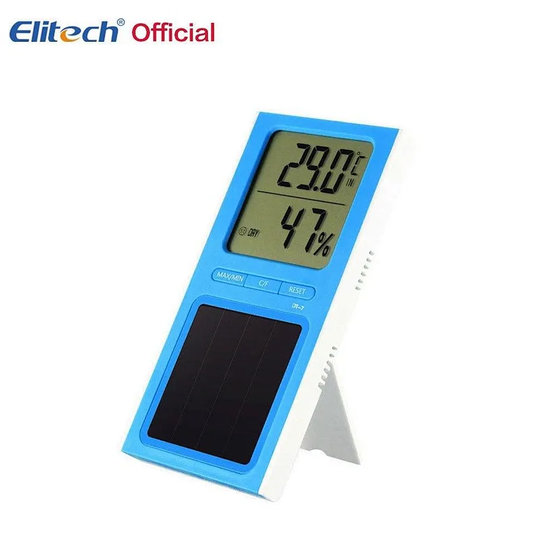 Elitech DT-7 Digital Thermometer 2 Temperature Sensors Humidity Meter Solar Power for Home Office