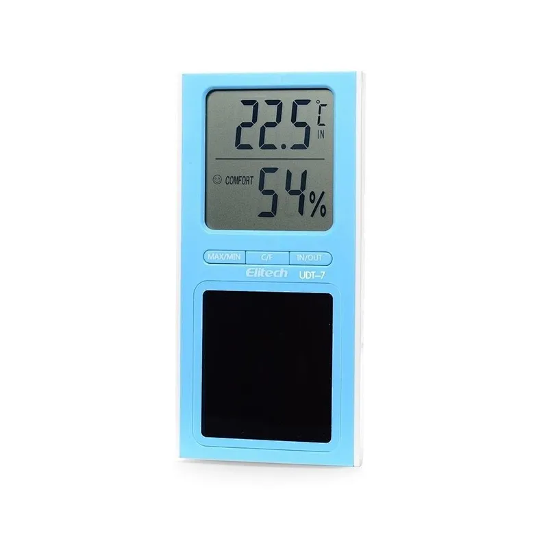 Elitech DT-7 Digital Thermometer 2 Temperature Sensors Humidity Meter Solar Power for Home Office