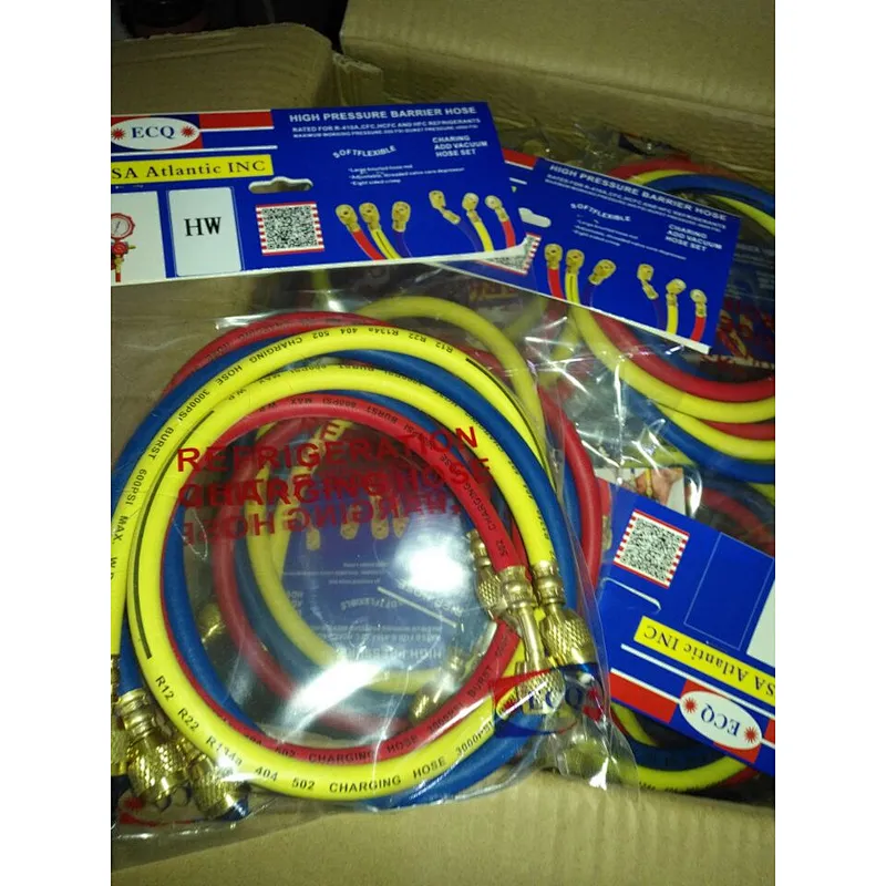 90cm SAE 1/4 Refrigerant Charging Hoses Set for R410A 800 PSI Fit for R134A R12 R22 R502 R404 Coolant Adding Air Condition