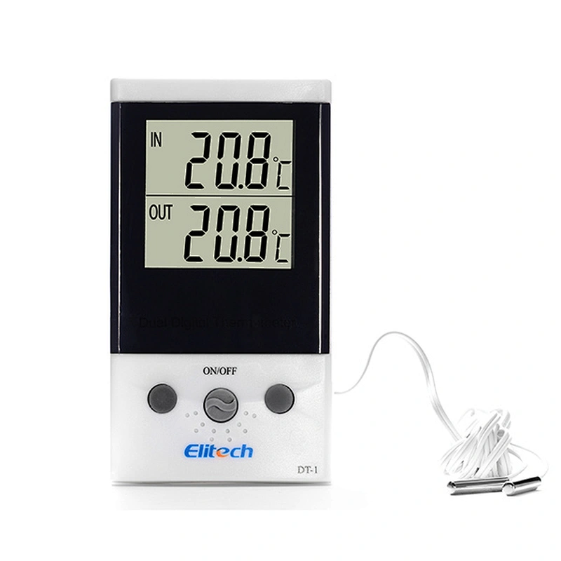 Indoor/outdoor Elitech Big Screen 2 channel/sensor probe Digital Thermometer DT-1 for Refrigerator/ fish tank/ household