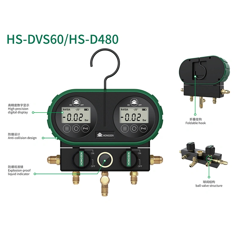 Auto air conditioning systems refrigerant manifold gauge digital 90 on-off control simple operation pressure gauges