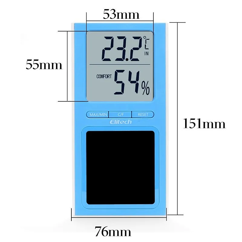 Elitech DT-7 Digital Thermometer 2 Temperature Sensors Humidity Meter Solar Power for Home Office