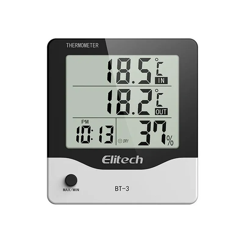 Elitech BT-3 LCD Indoor/Outdoor Digital Hygrometer Thermometer  with Clock and Min/Max Value