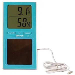 Elitech DT-7 Digital Thermometer 2 Temperature Sensors Humidity Meter Solar Power for Home Office