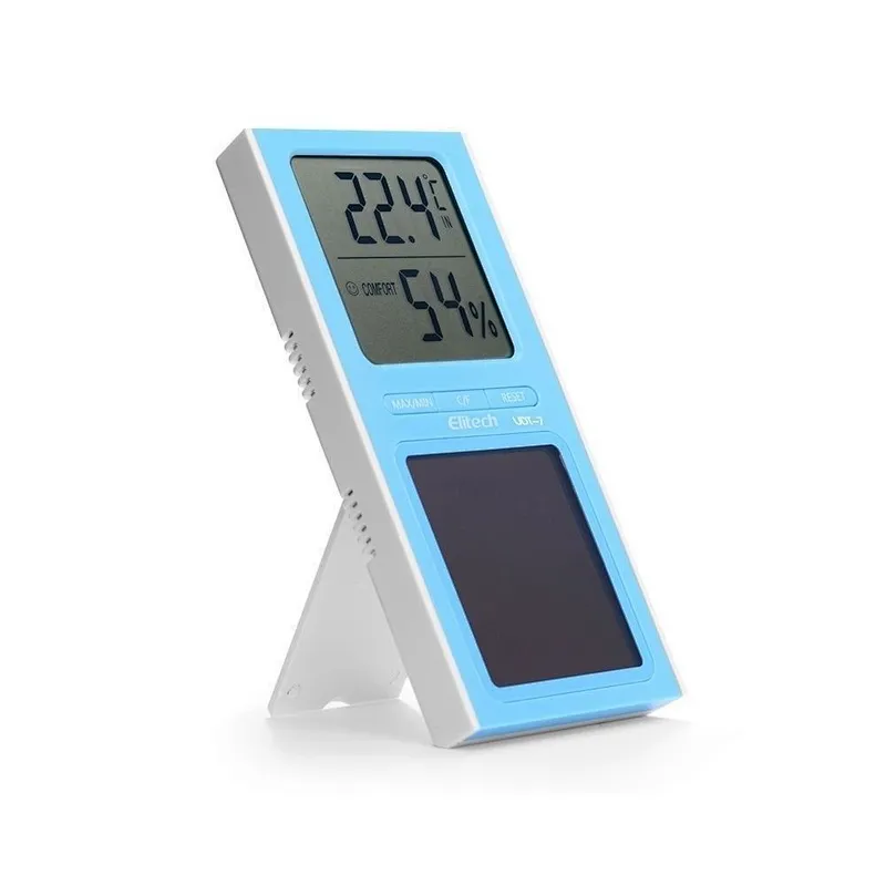 Elitech DT-7 Digital Thermometer 2 Temperature Sensors Humidity Meter Solar Power for Home Office
