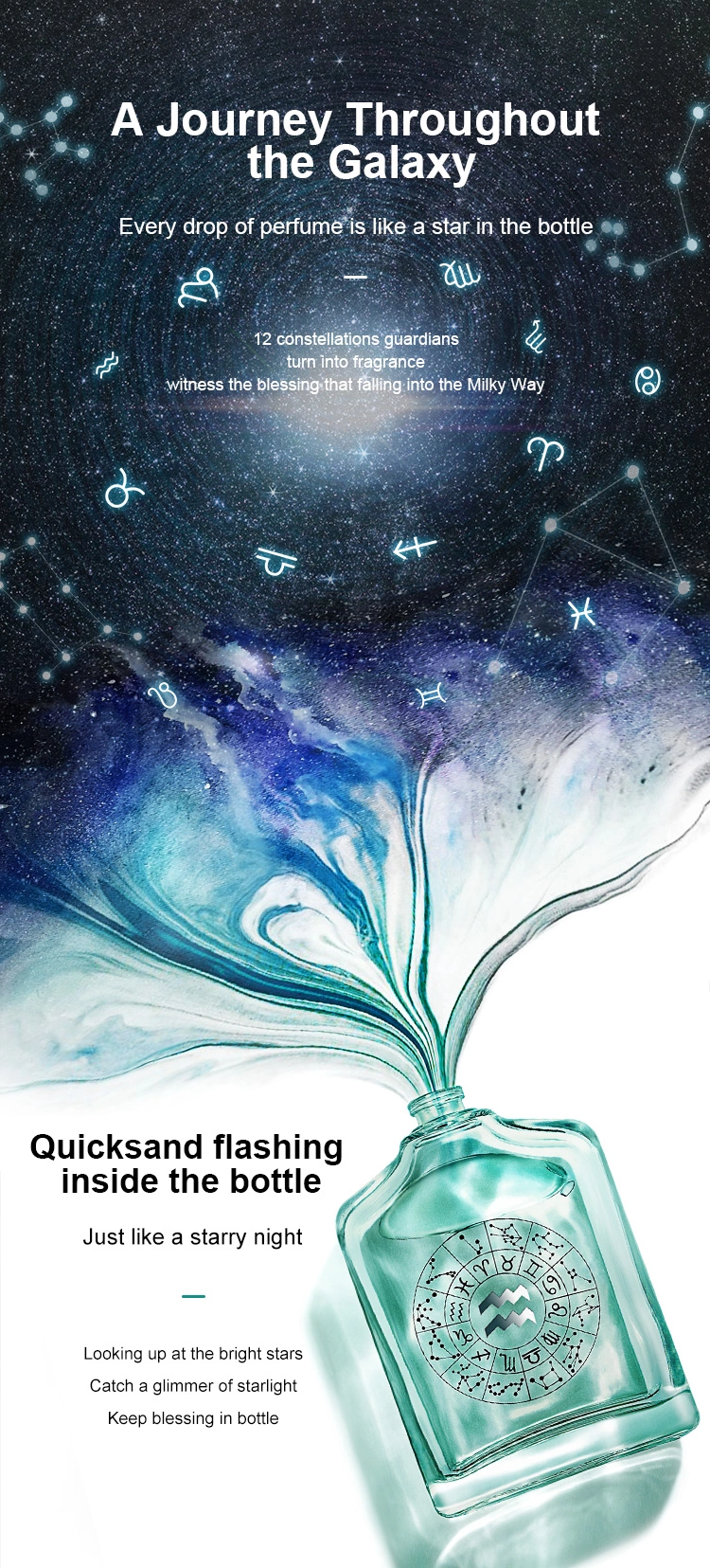 Manufacturer Wholesale Designer Firmament Star Galaxy  Qiucksand Gold 12 Constellation Mens Perfume