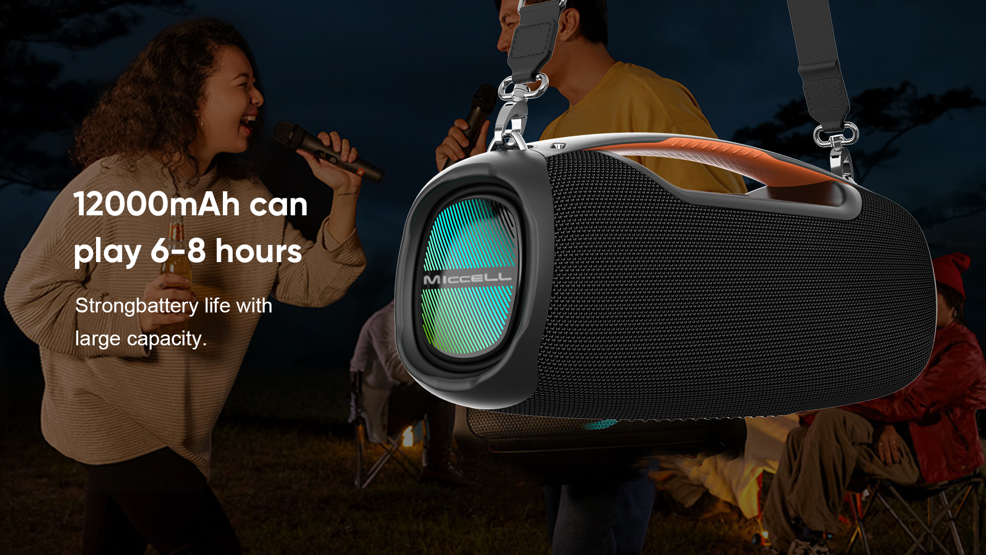 up to 8 hours playback time party speaker