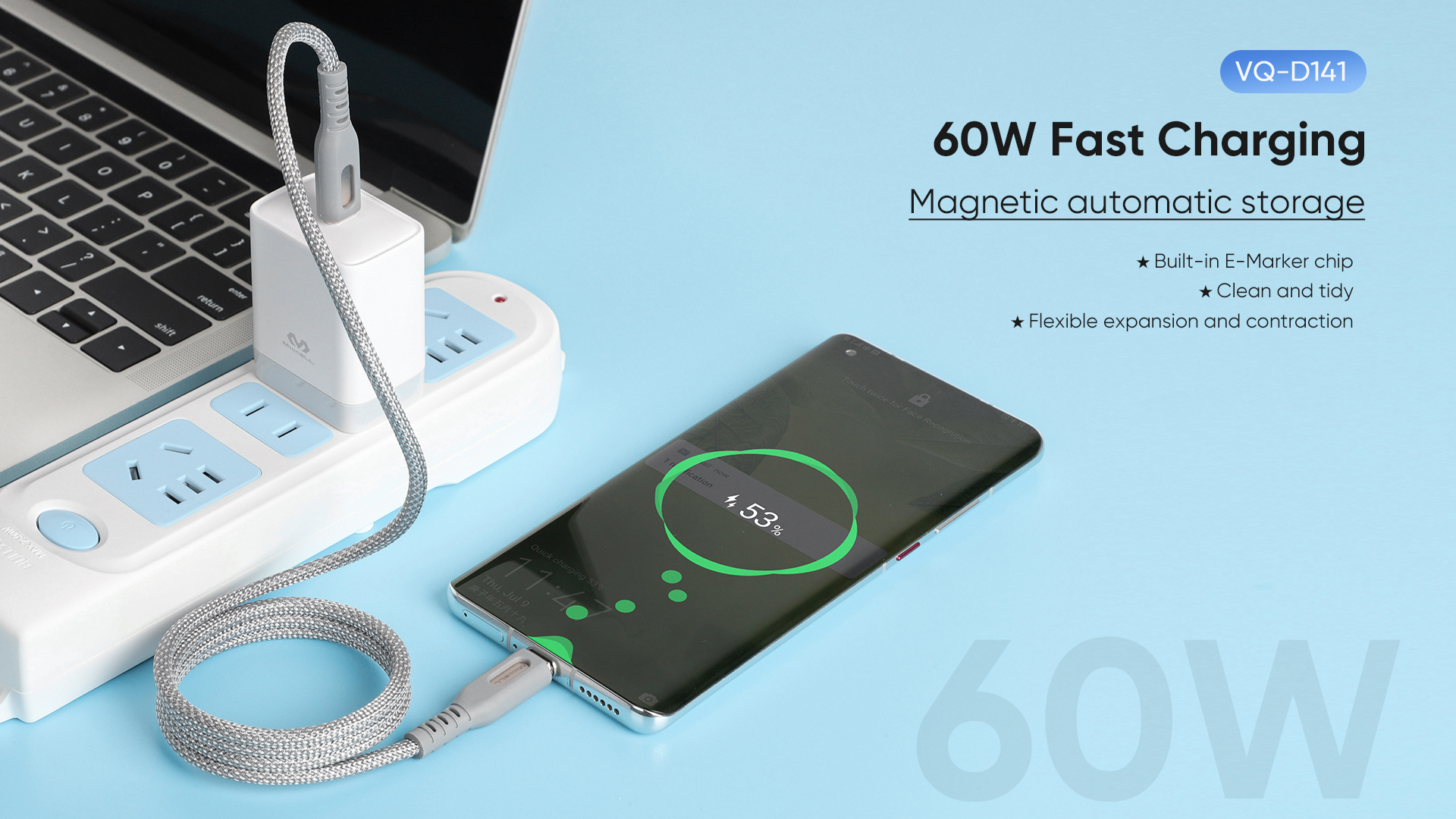 Magical magnetic 60W charging cable