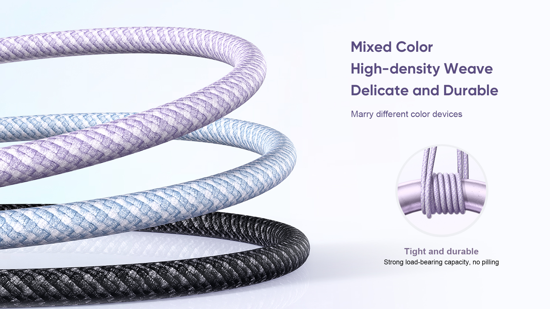 High density weave delicate and durable USB Cable