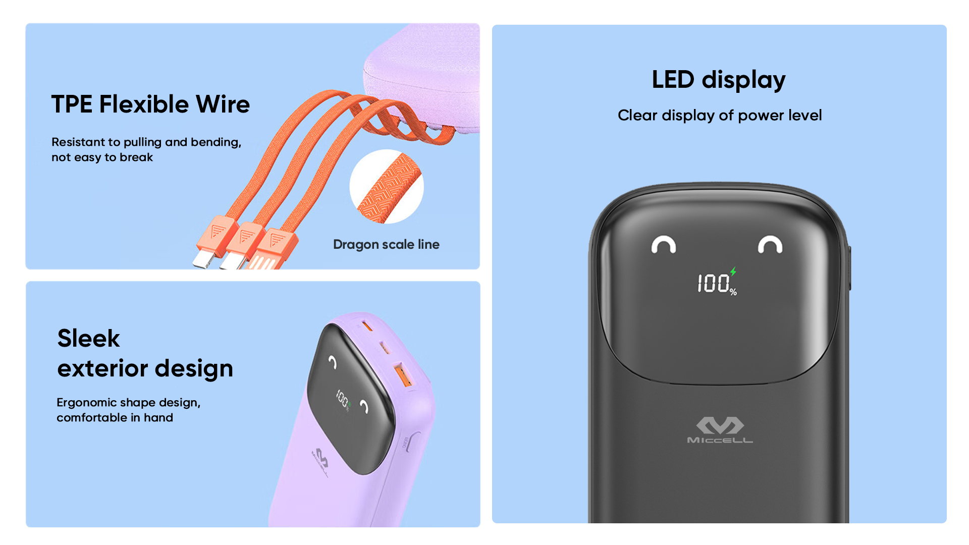 portable charging bank with built-in cables
