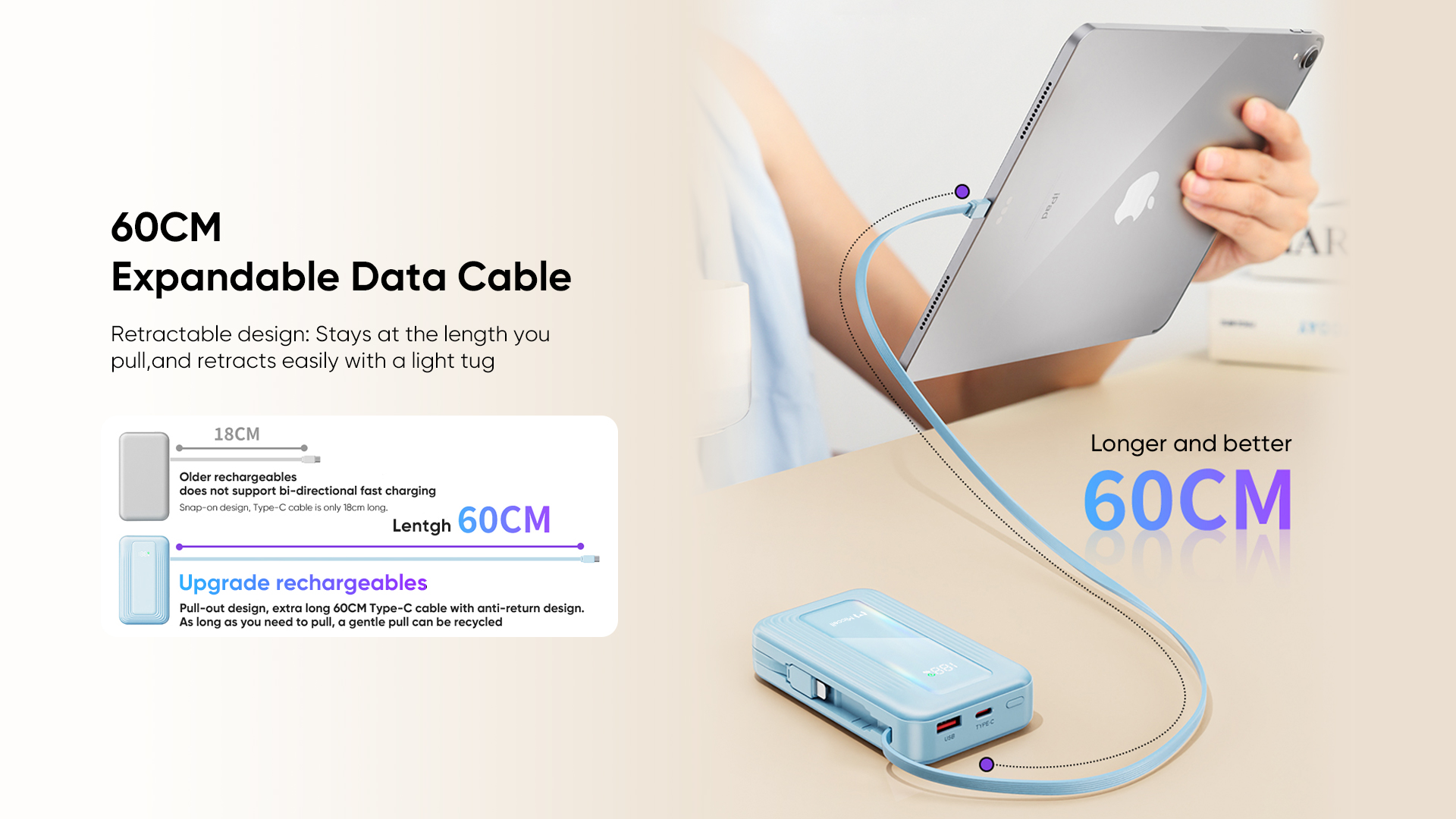 Mini Power Bank Built-in Retractable Cable