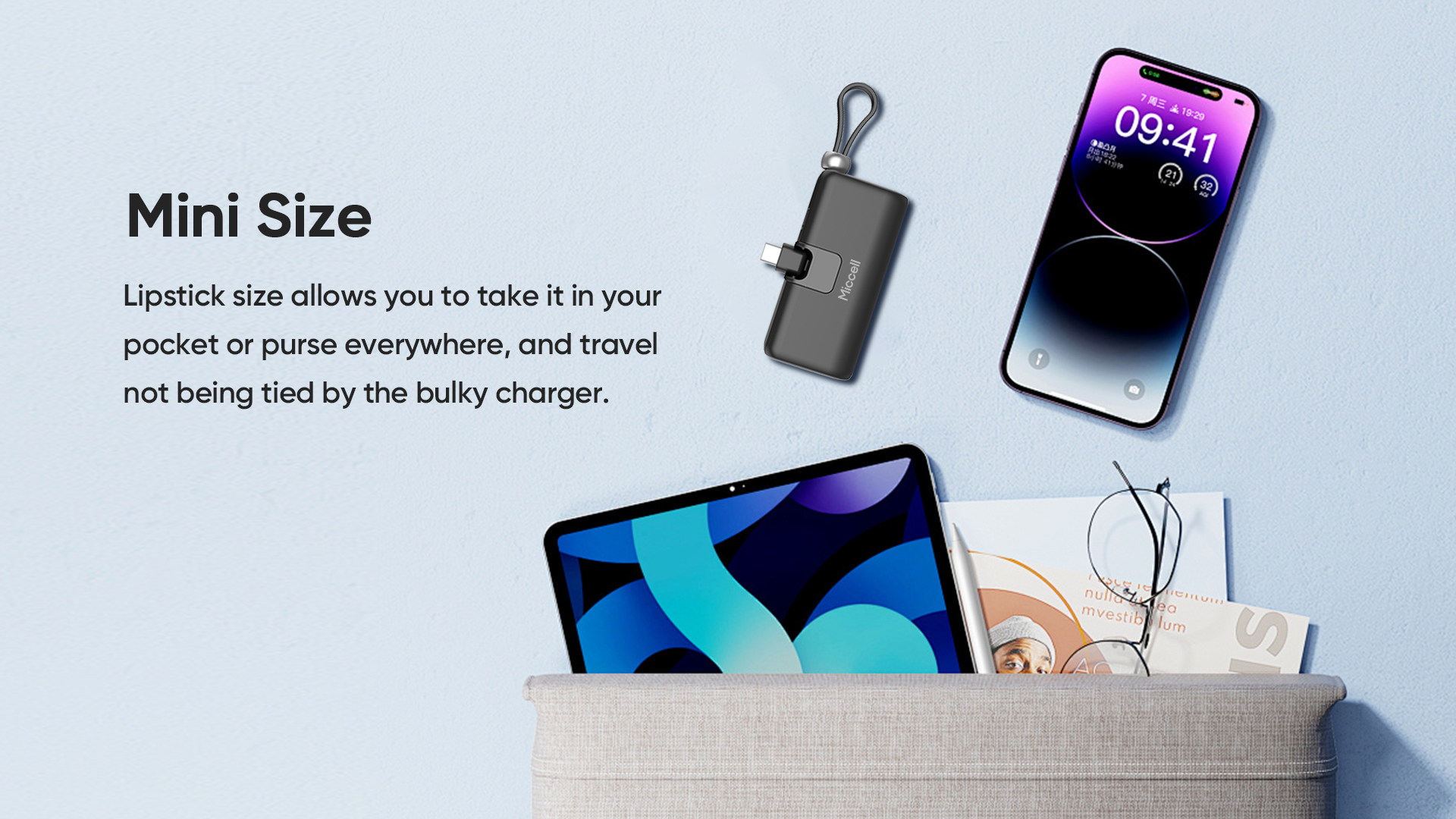 Portable Charger with Foldable USB C Connector