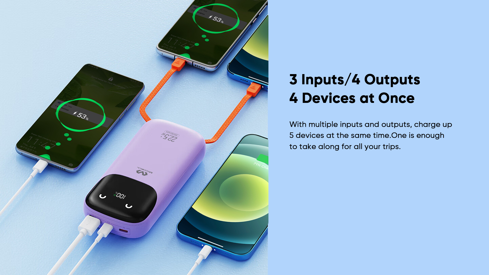 mobile power bank charging 5 devices at the same time