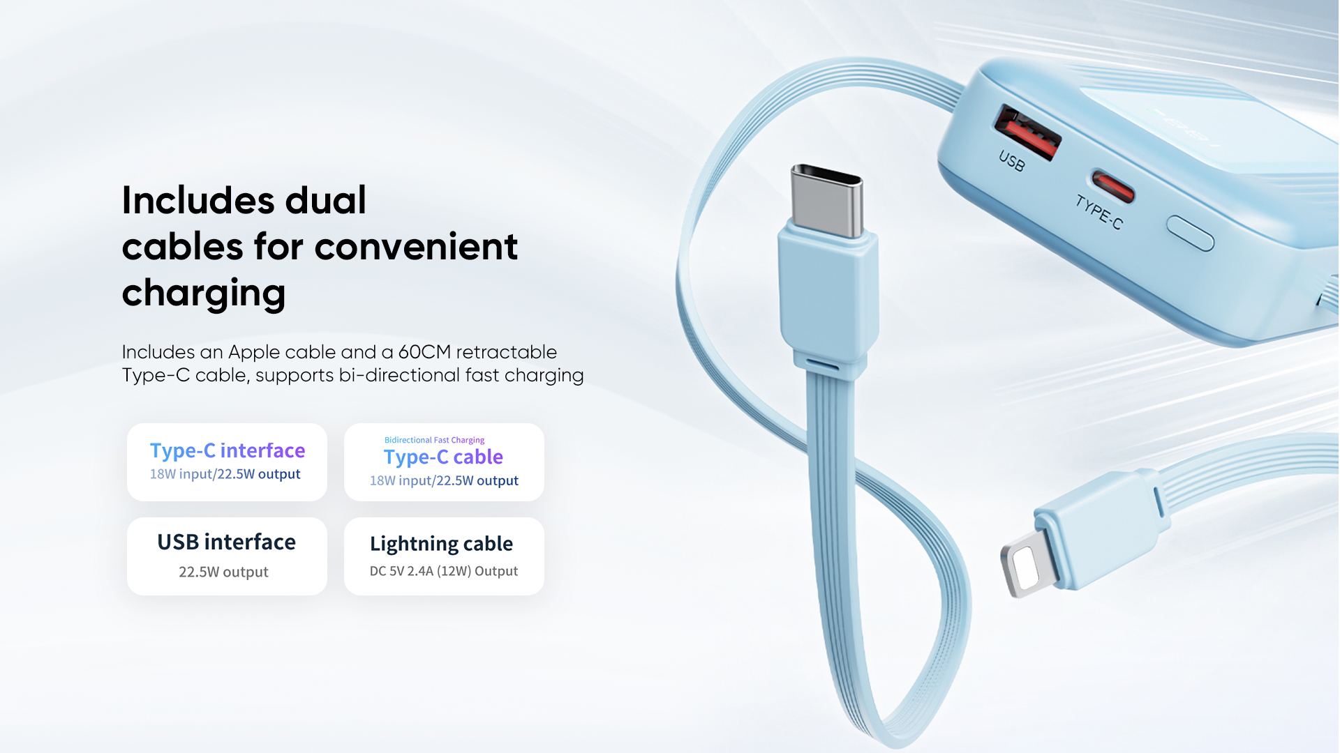 fast charging power bank built with lightning cable