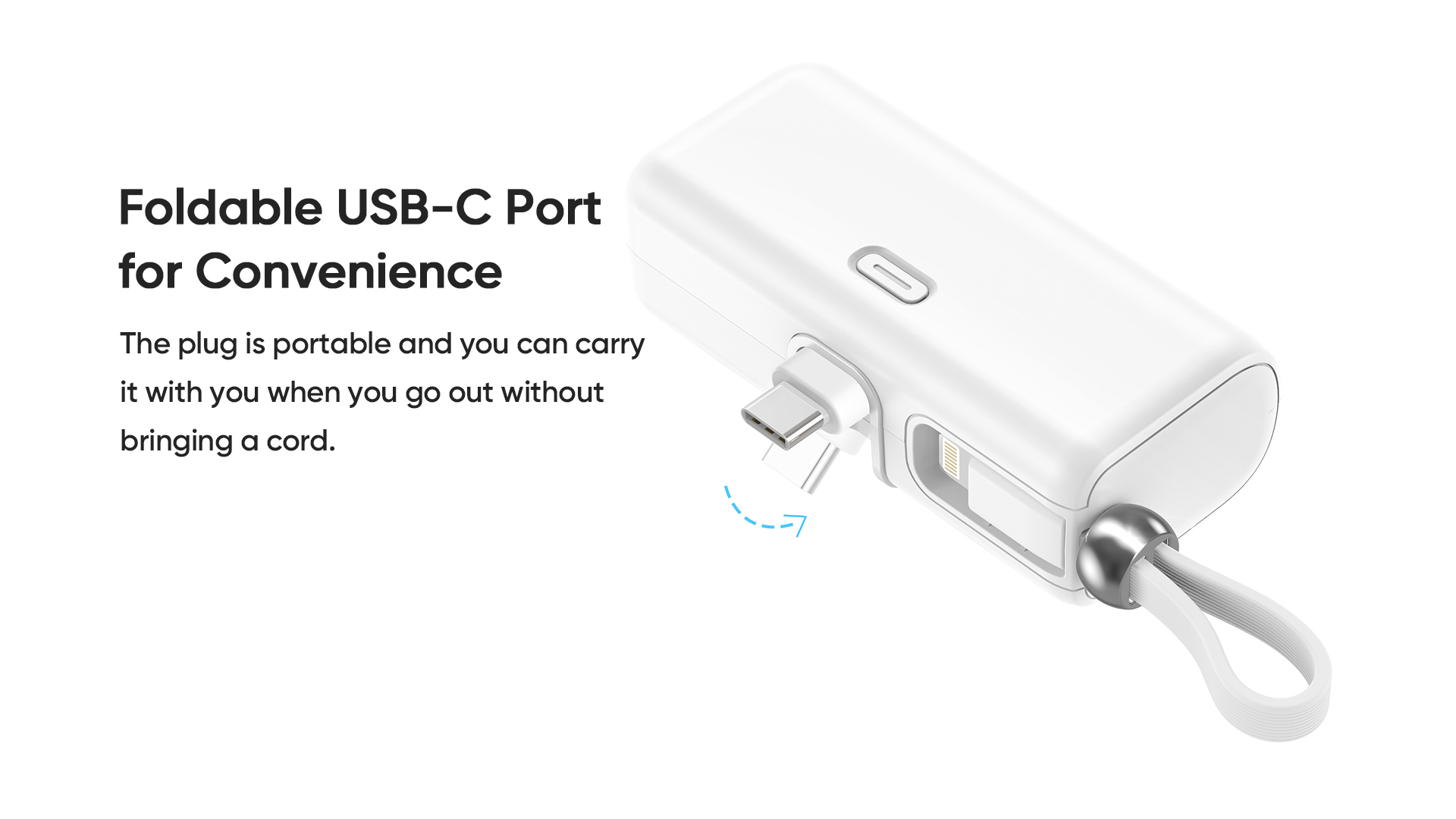 Power Bank with Foldable USB C Connector
